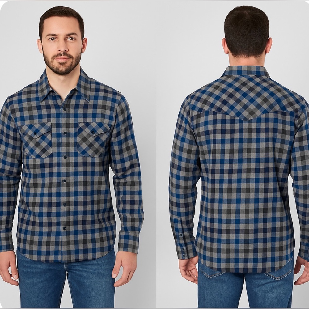 Cody James Rodeo Fit Blue Gray Plaid Flannel Shirt Men’s Size Large